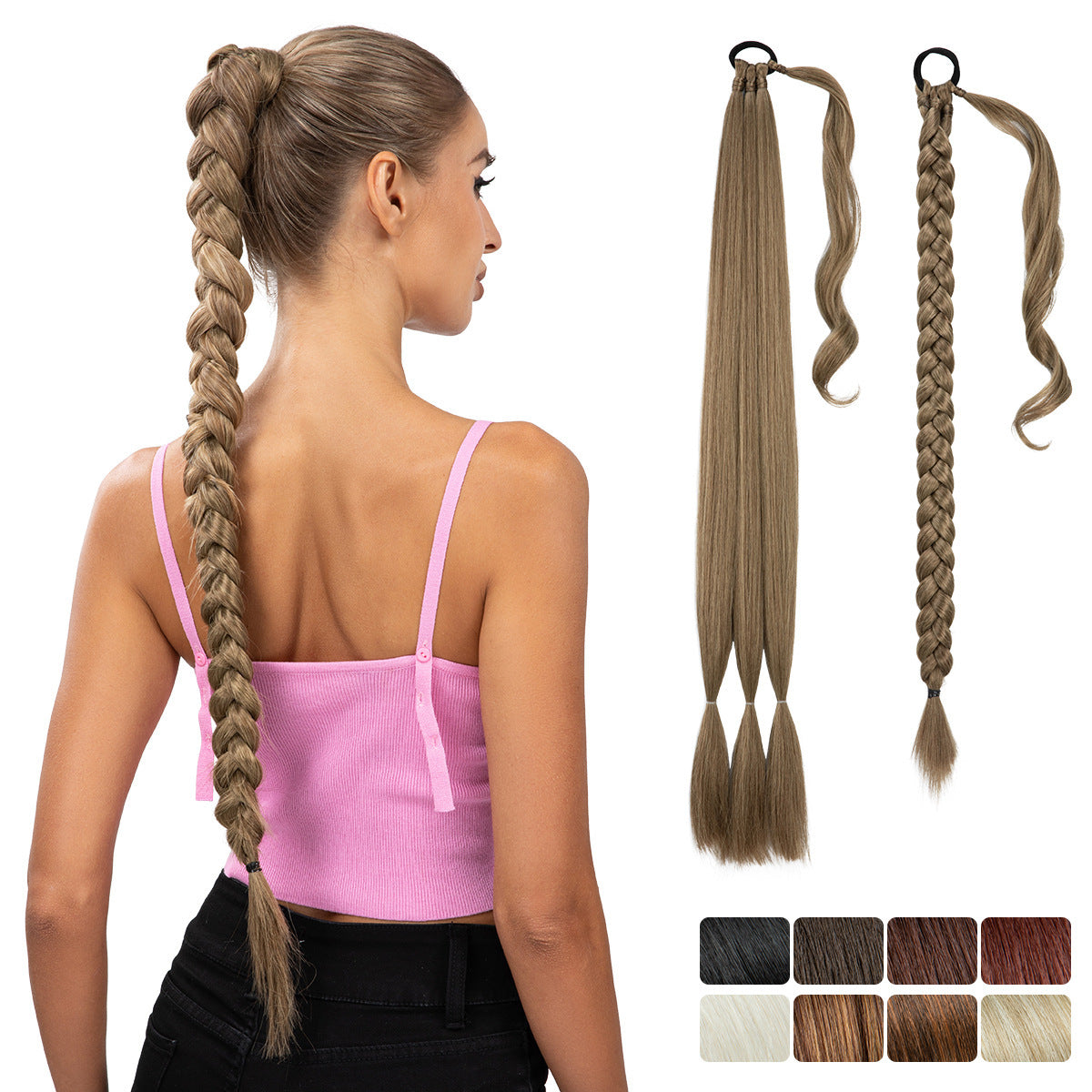 Wig Natural Ponytail Synthetic False Braids, Versatile Winding Style