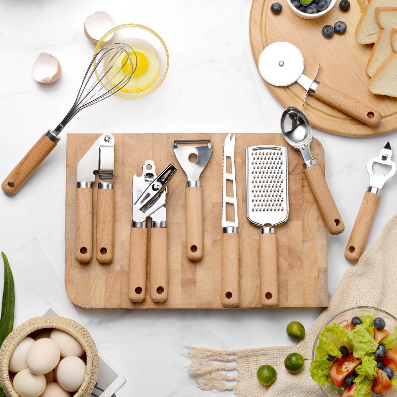 Creative Kitchen Gadget Wooden Handle Set: Modern Cooking Essentials