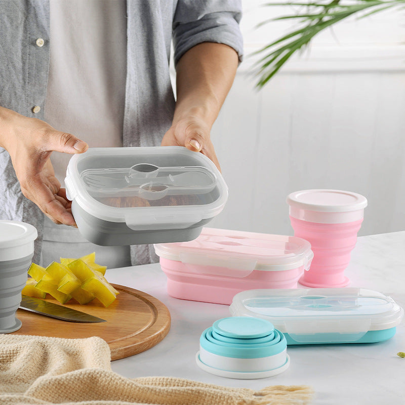 Space-Saving Portable Foldable Silicone Lunch Box for Modern Living