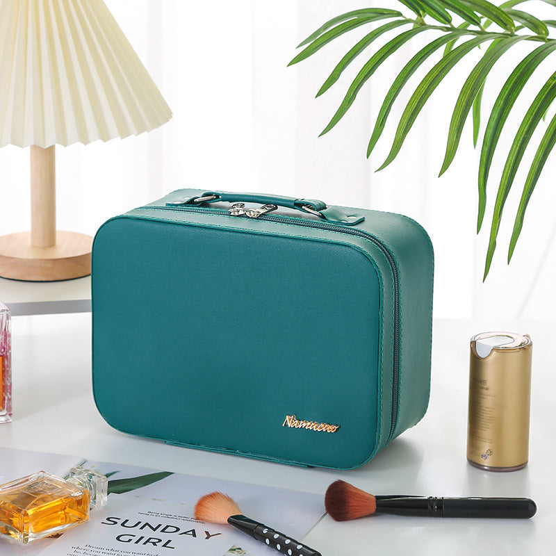 Solid Color PU Leather Waterproof Women's Cosmetic Bag, Large Capacity