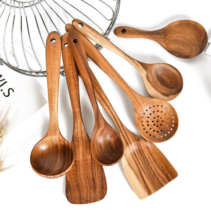Teak Natural Wood Tableware: Versatile Kitchen Tool Sets Collection