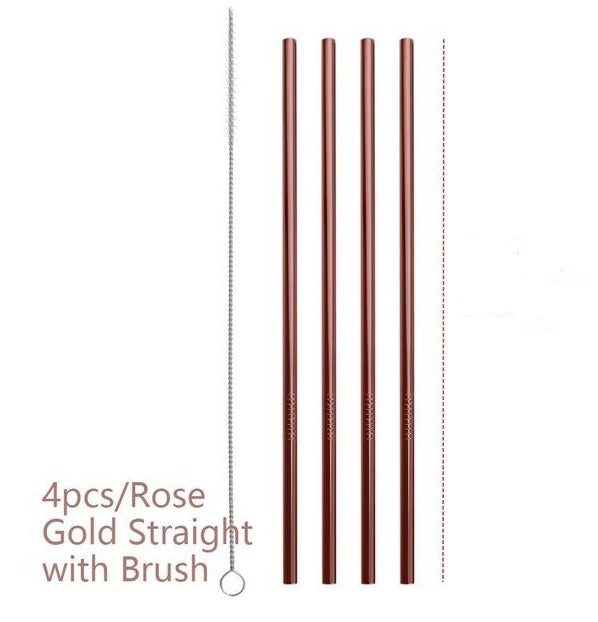 Vibrant Colourful Reusable Stainless Steel Straws Set of Four