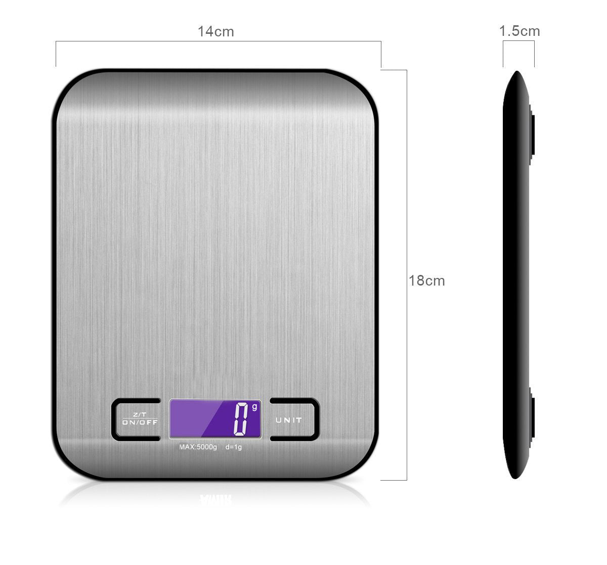 Rechargeable Stainless Steel Kitchen Scale with Small Flat Platform