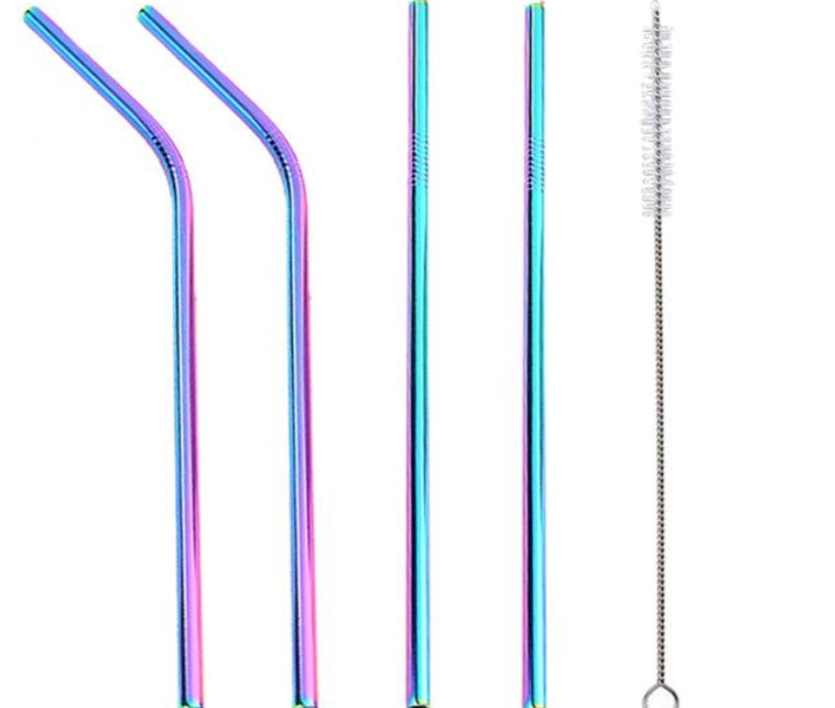 Vibrant Colourful Reusable Stainless Steel Straws Set of Four