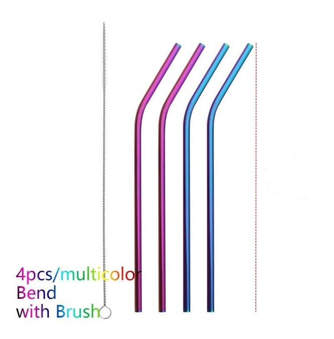 Vibrant Colourful Reusable Stainless Steel Straws Set of Four