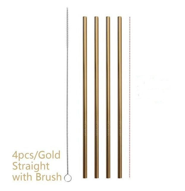 Vibrant Colourful Reusable Stainless Steel Straws Set of Four