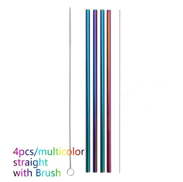 Vibrant Colourful Reusable Stainless Steel Straws Set of Four