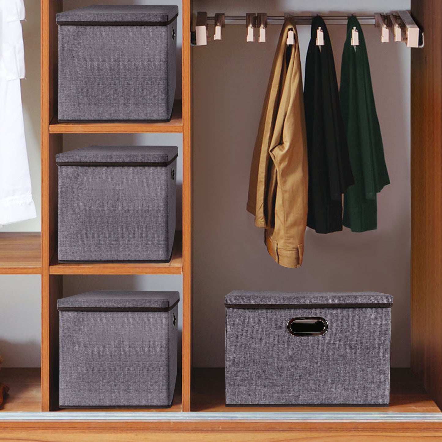Large Cotton Linen Storage Box Set, Foldable Clothing Organizer