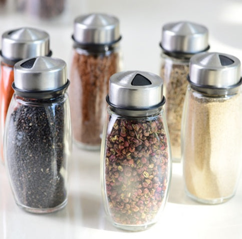 7pcs/set Condiment Set: Elegant Glass Spice Rack with Jars