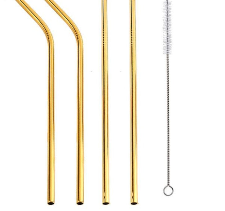 Vibrant Colourful Reusable Stainless Steel Straws Set of Four