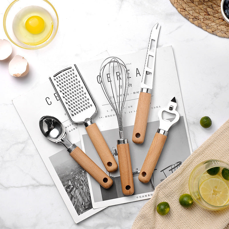 Creative Kitchen Gadget Wooden Handle Set: Modern Cooking Essentials