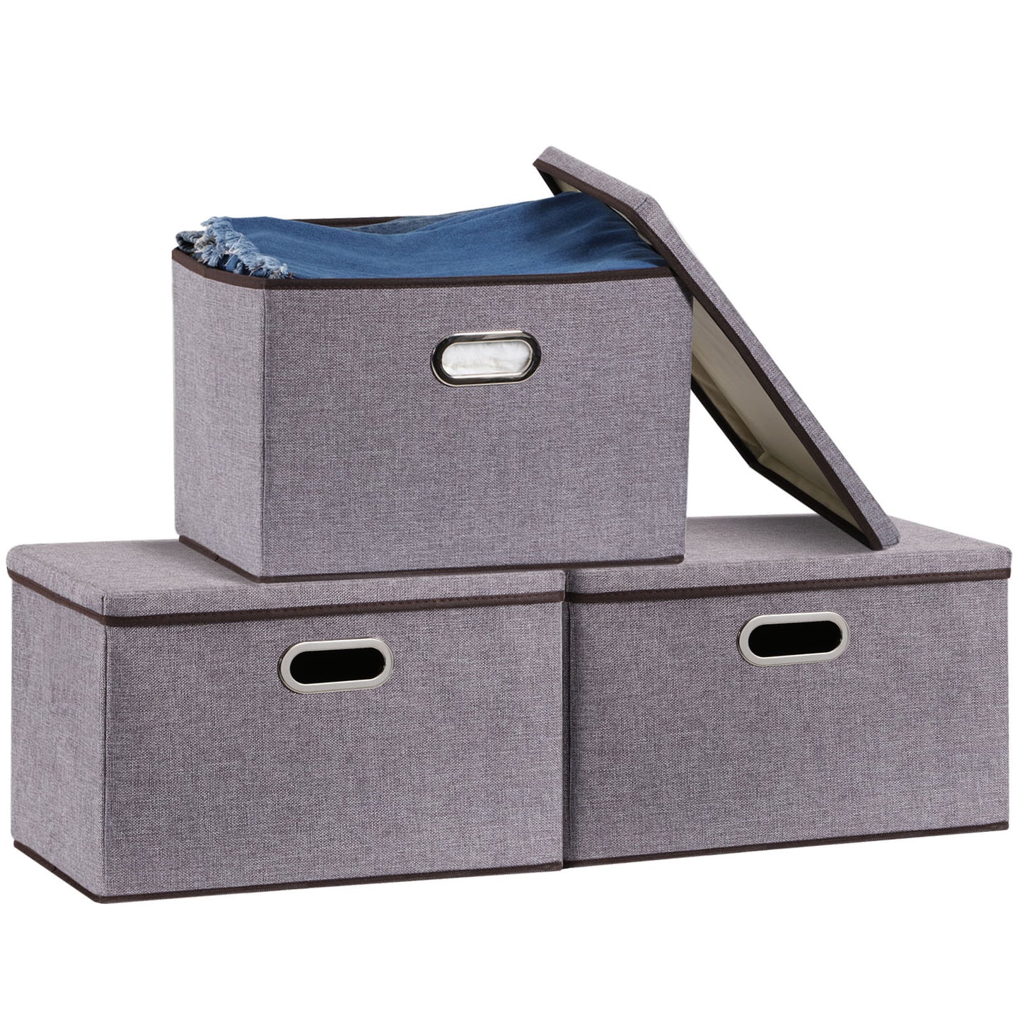 Large Cotton Linen Storage Box Set, Foldable Clothing Organizer