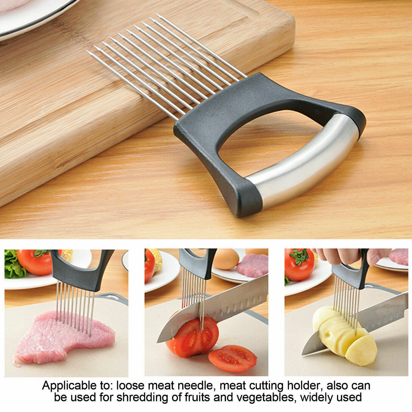 Food Slice Assistant: Stainless Steel Onion Holder, Tomato Cutter