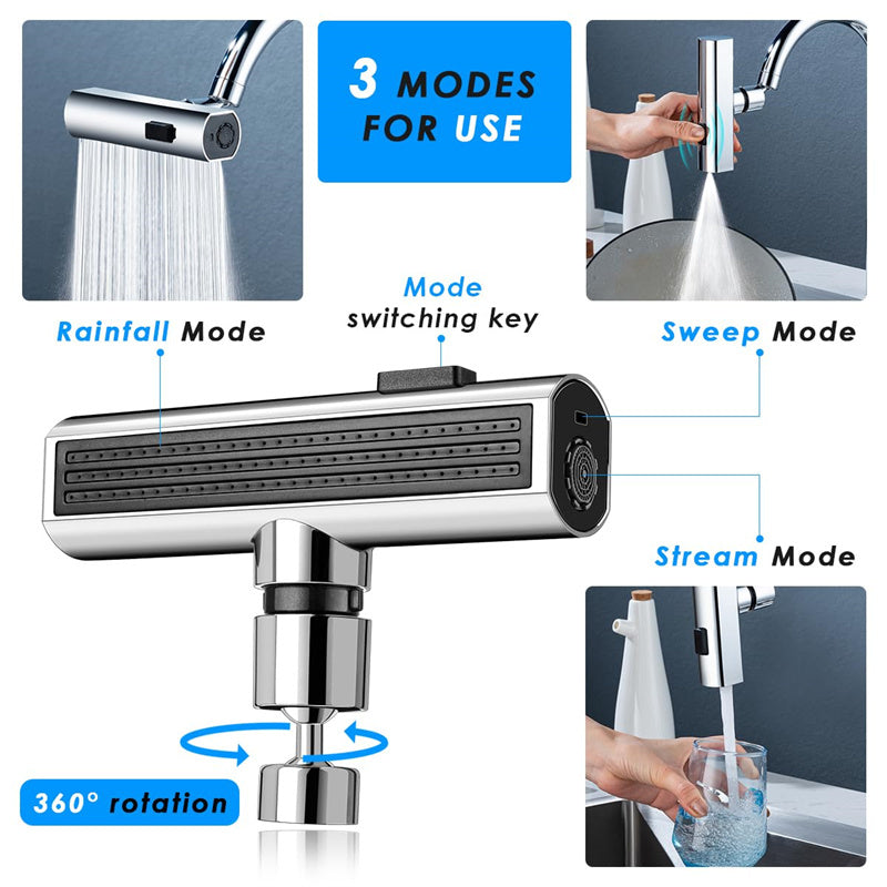 Splash-Proof Universal Rotating Kitchen Faucet Waterfall Nozzle Extension