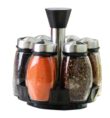 7pcs/set Condiment Set: Elegant Glass Spice Rack with Jars