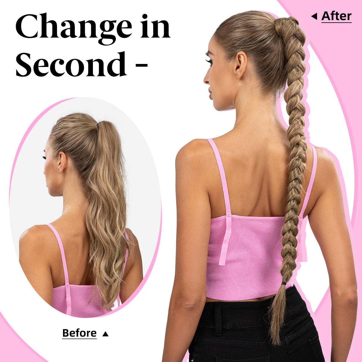Wig Natural Ponytail Synthetic False Braids, Versatile Winding Style
