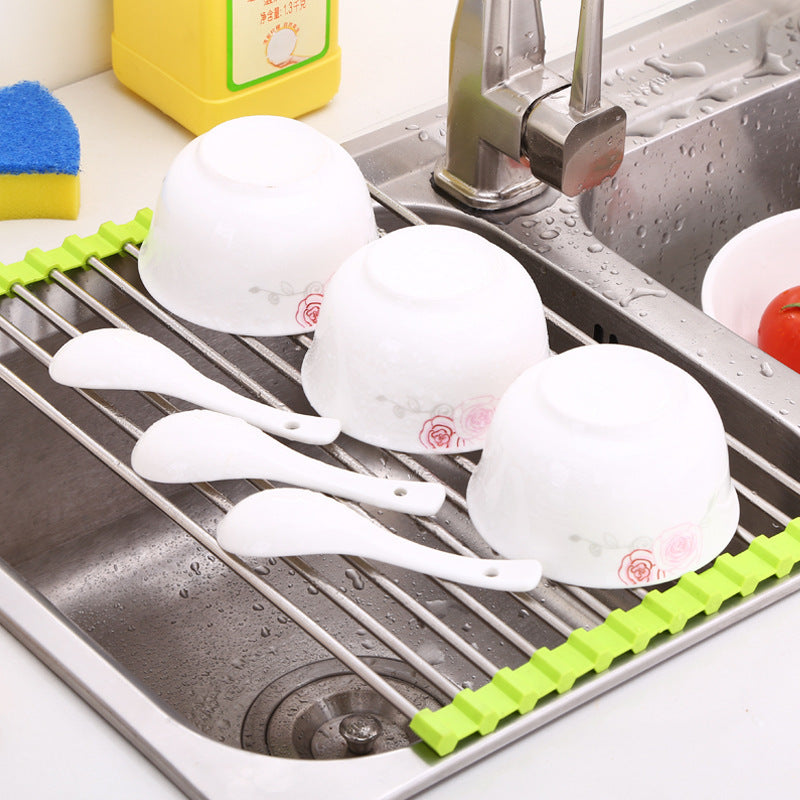 Sink Bowl Rack Stainless Steel Foldable Kitchen Dish Organizer