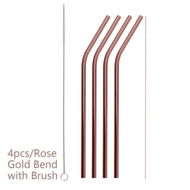 Vibrant Colourful Reusable Stainless Steel Straws Set of Four