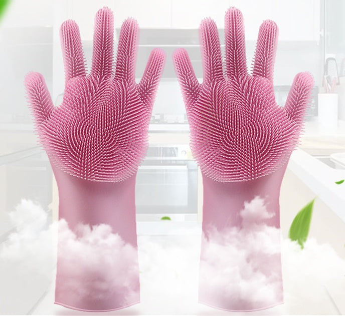 Silicone Heat-resistant Cleaning Brush Scrubbing Gloves for Kitchen Magic