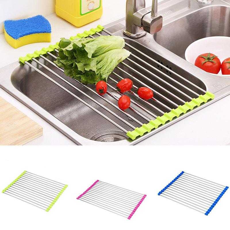 Sink Bowl Rack Stainless Steel Foldable Kitchen Dish Organizer