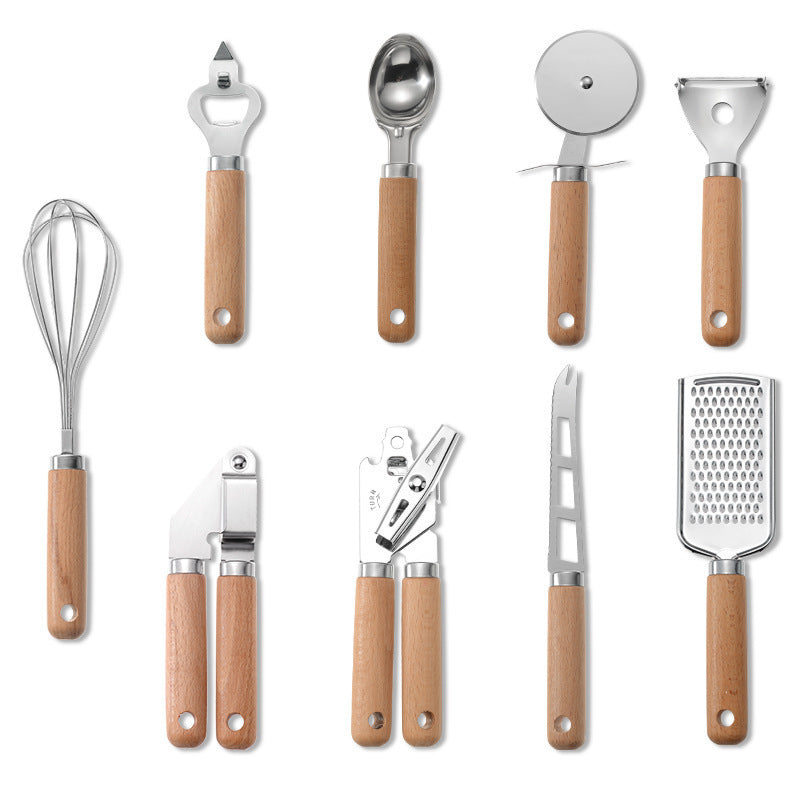 Creative Kitchen Gadget Wooden Handle Set: Modern Cooking Essentials