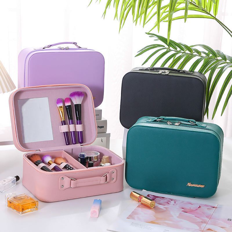 Solid Color PU Leather Waterproof Women's Cosmetic Bag, Large Capacity