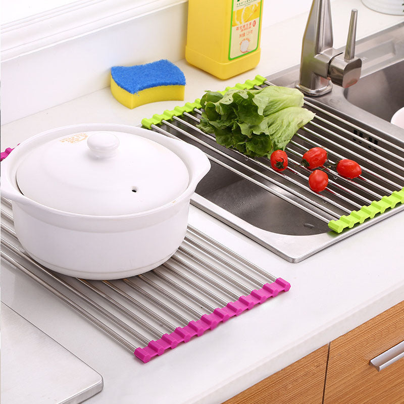 Sink Bowl Rack Stainless Steel Foldable Kitchen Dish Organizer