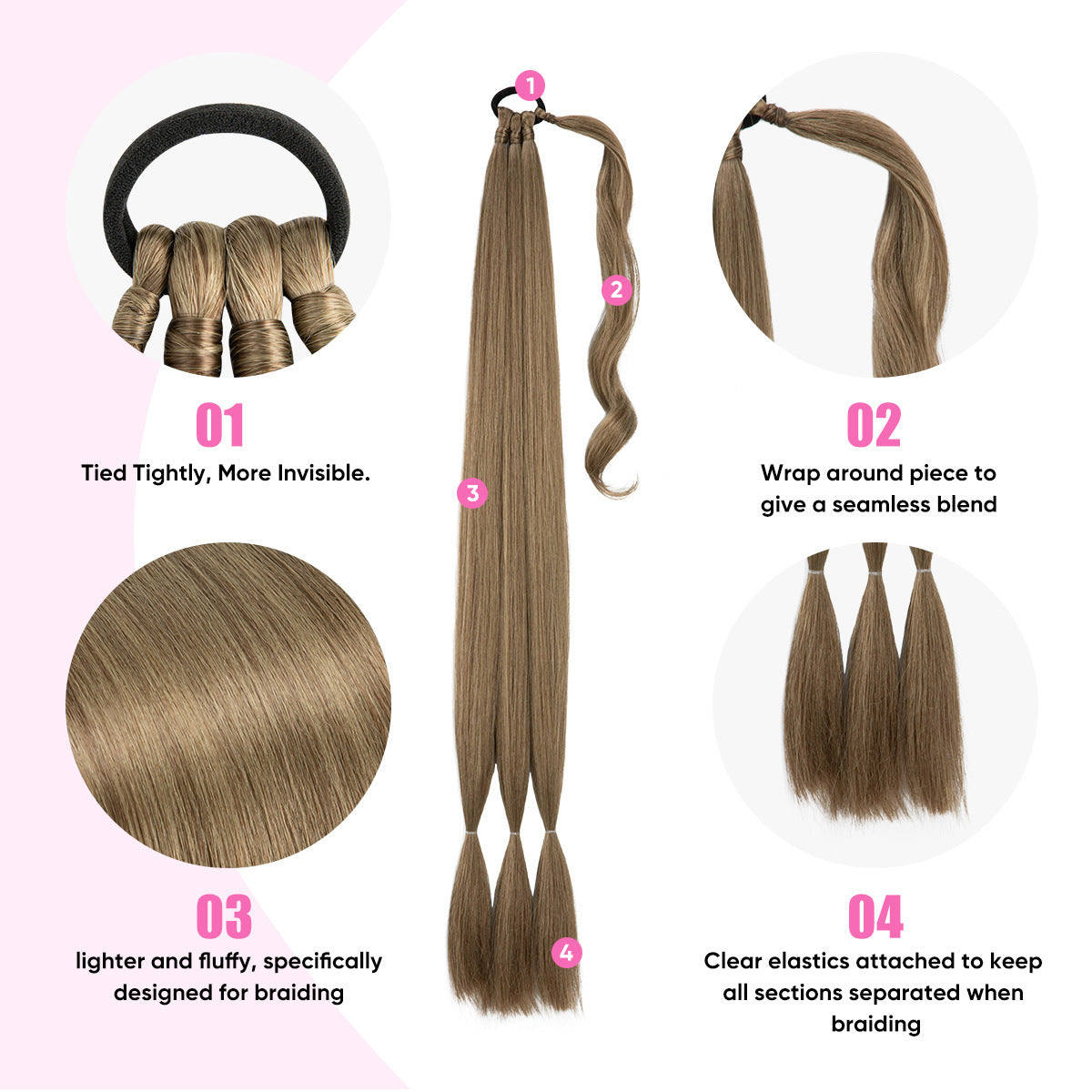 Wig Natural Ponytail Synthetic False Braids, Versatile Winding Style