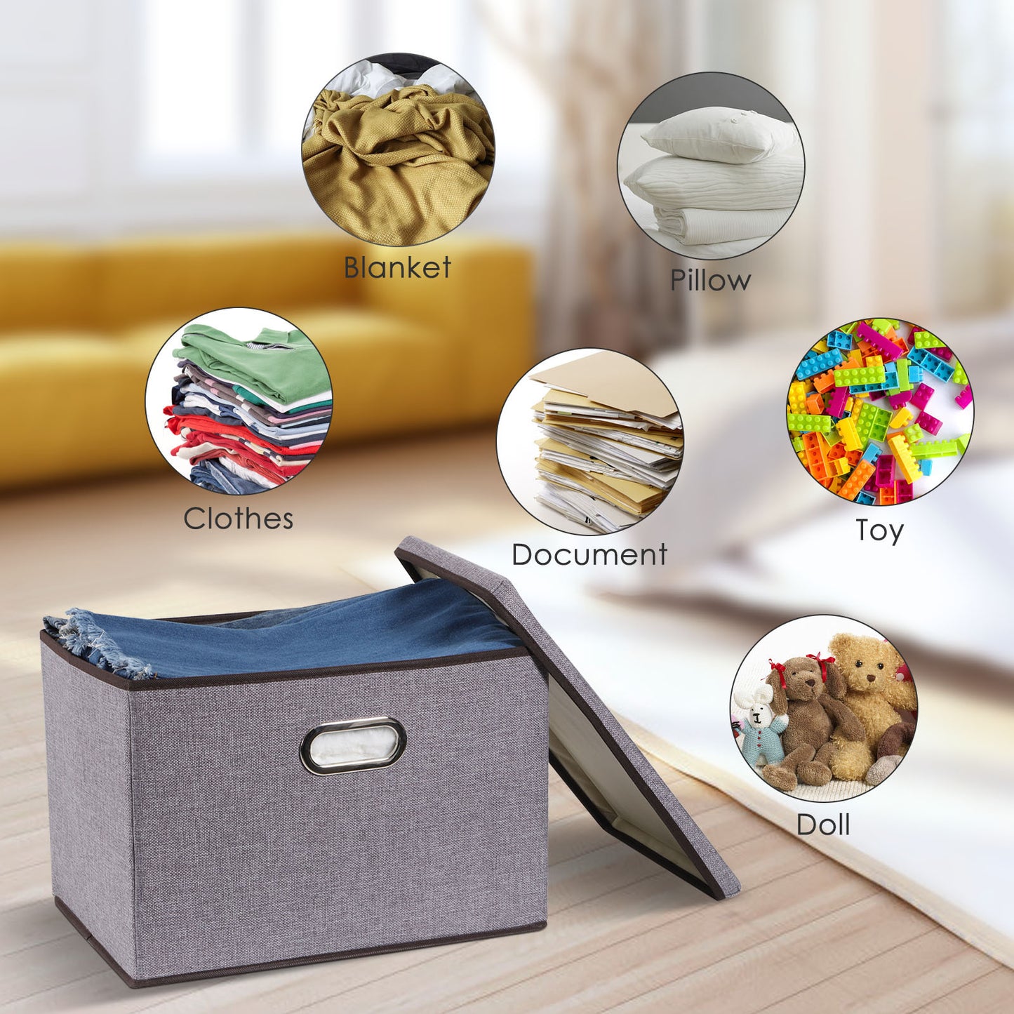 Large Cotton Linen Storage Box Set, Foldable Clothing Organizer