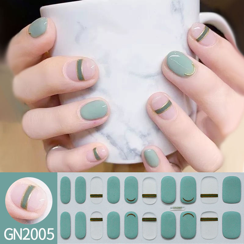 Finger Baking-Free Gel Nail Stickers with Simple Grid Design