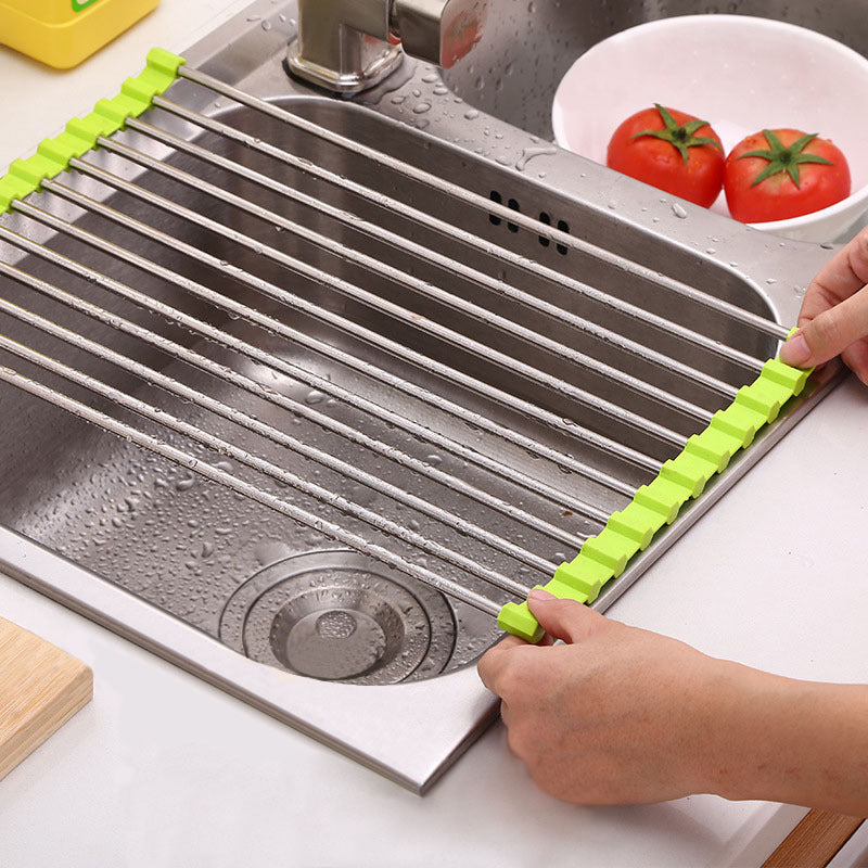 Sink Bowl Rack Stainless Steel Foldable Kitchen Dish Organizer