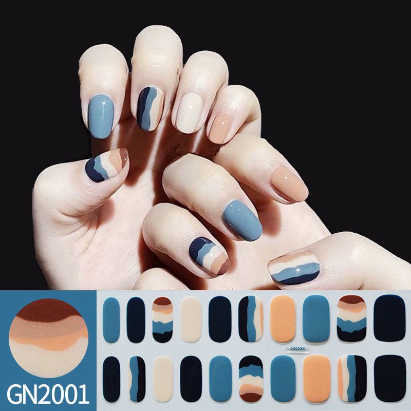 Finger Baking-Free Gel Nail Stickers with Simple Grid Design