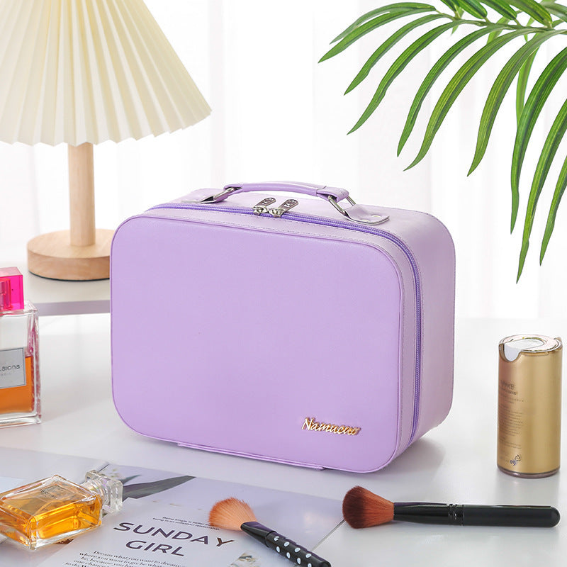 Solid Color PU Leather Waterproof Women's Cosmetic Bag, Large Capacity