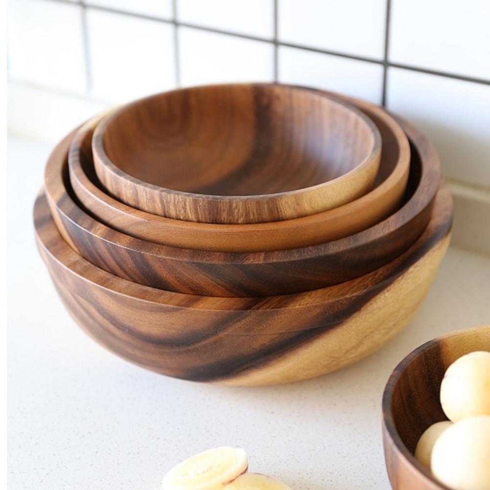 Natural Wooden Bowl: Elegant Kitchen & Restaurant Food Container