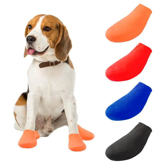 4 pcs Outdoor Waterproof Dog Shoes Pets Boots Socks For Small Dog Cats Non Slip Rubber Rain Dog Socks Candy Color  Killer Products