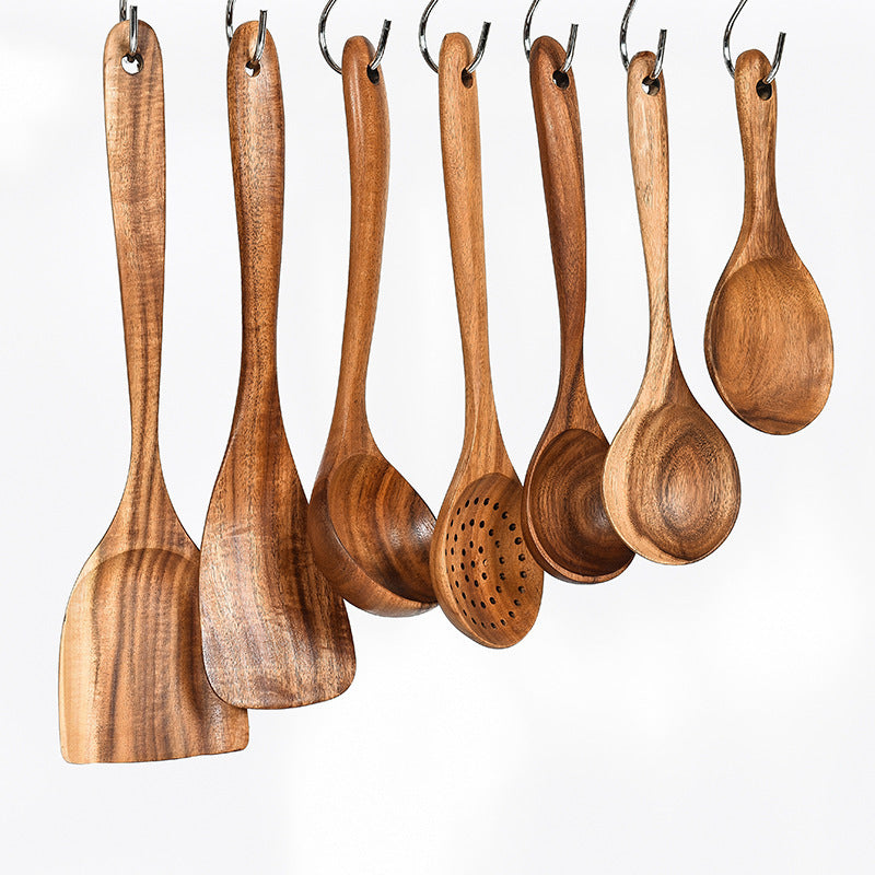 Teak Wood Kitchen Tool Set: Spoons & Spatulas