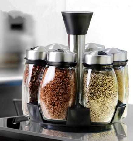 7pcs/set Condiment Set: Elegant Glass Spice Rack with Jars