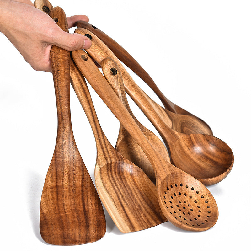 Teak Wood Kitchen Tool Set: Spoons & Spatulas