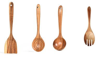 Teak Wood Kitchen Tool Set: Spoons & Spatulas