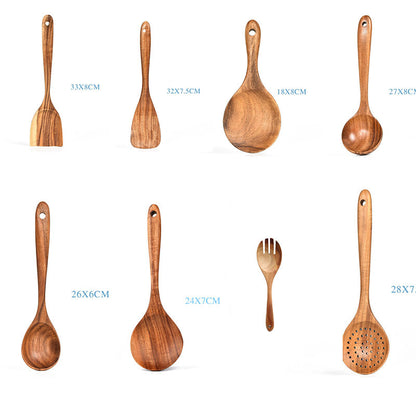 Teak Wood Kitchen Tool Set: Spoons & Spatulas