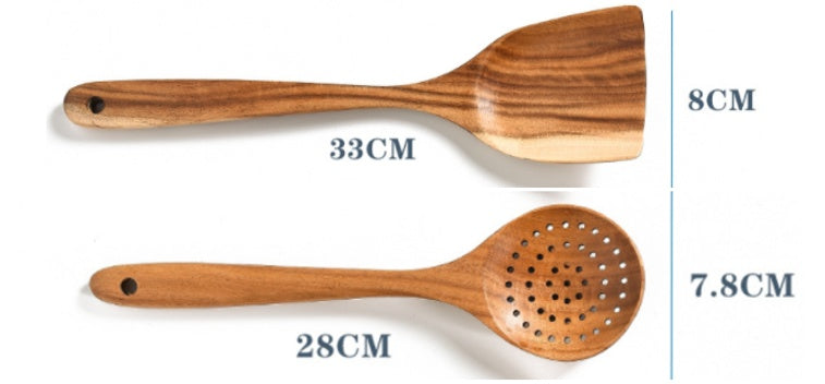 Teak Wood Kitchen Tool Set: Spoons & Spatulas