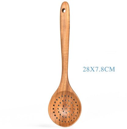 Teak Wood Kitchen Tool Set: Spoons & Spatulas