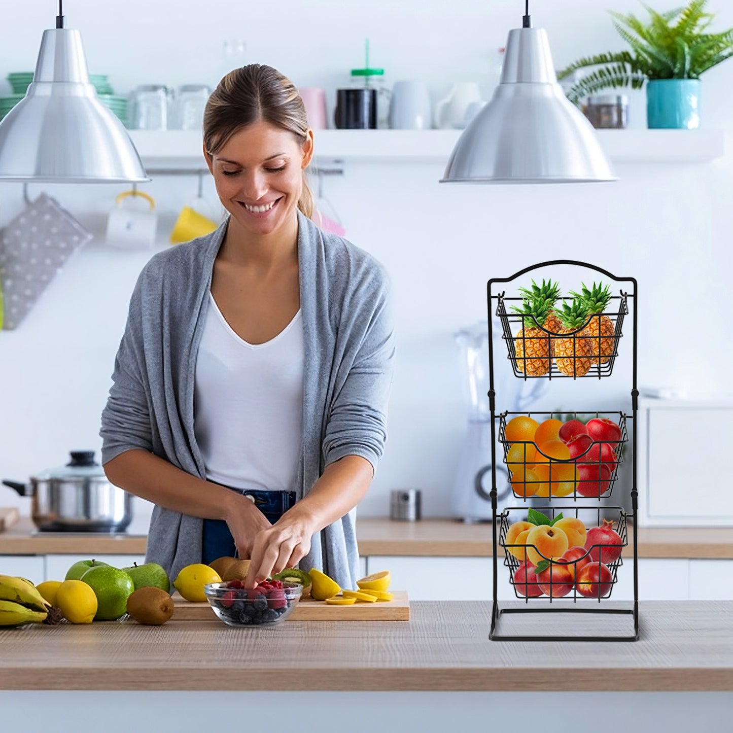 Tiered Iron Storage Rack for Fruits & Vegetables