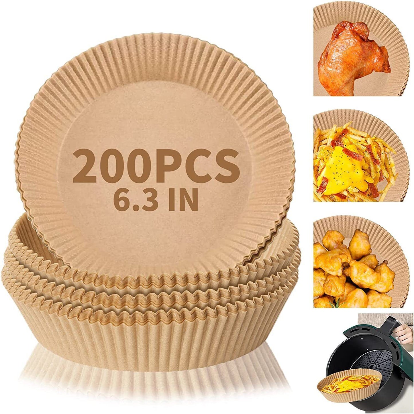 Air Fryer Disposable Liners: Non-stick, 200PCS, 6.3In Round Parchment