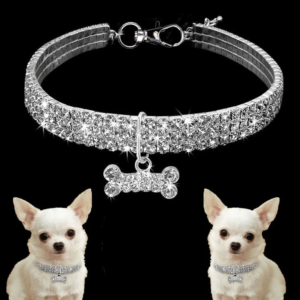 Bling Pet Dog Collar Fashion Bone Pendant Crystal Diamond Cat Collars For Small Medium Dogs Jewelry Necklace Pets Accessories  Killer Products