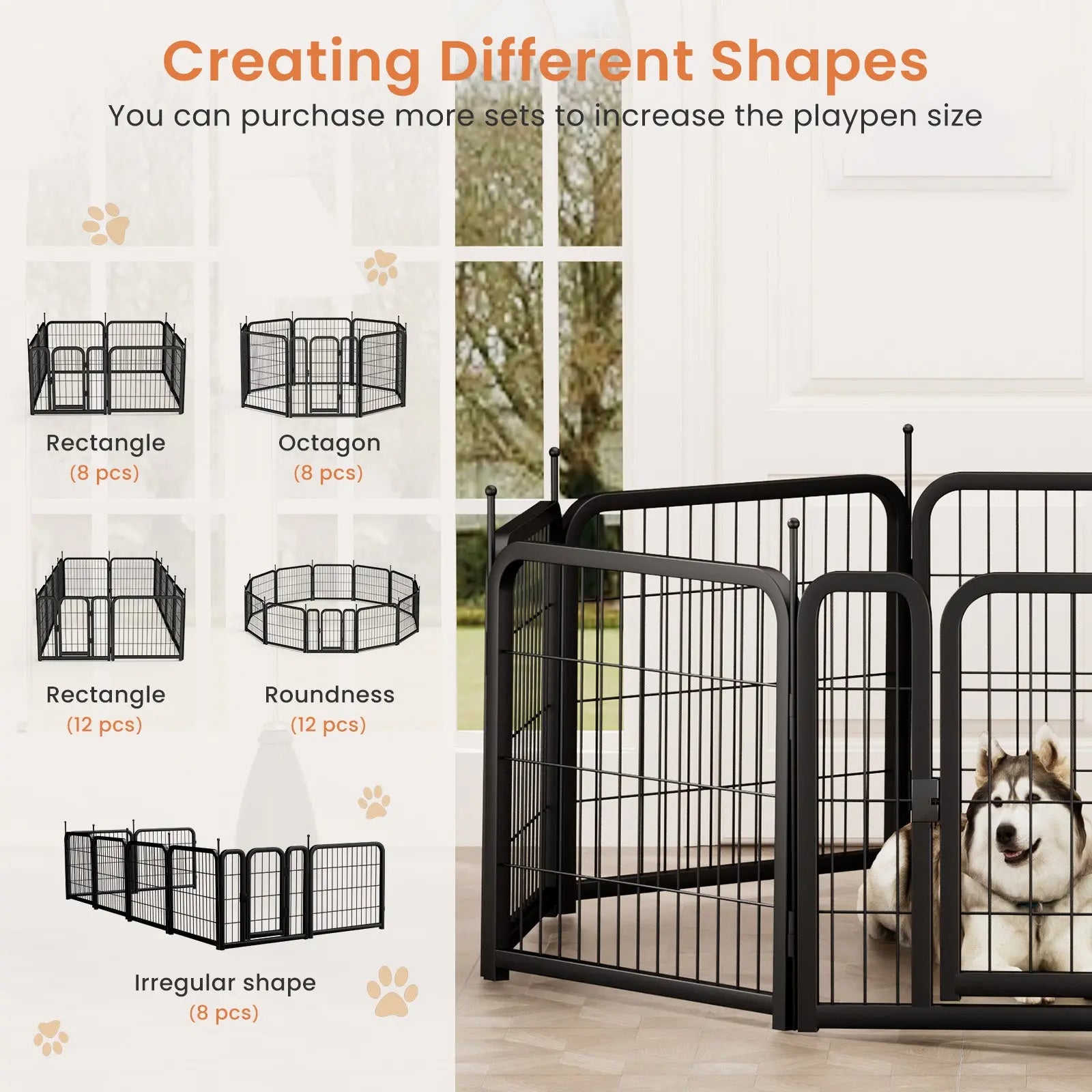 Outdoor 12 piece dog fence, 24 inch portable indoor game fence for small dog pets. Black, 22.2 inches wide x 23.6 inches high.  Killer Products