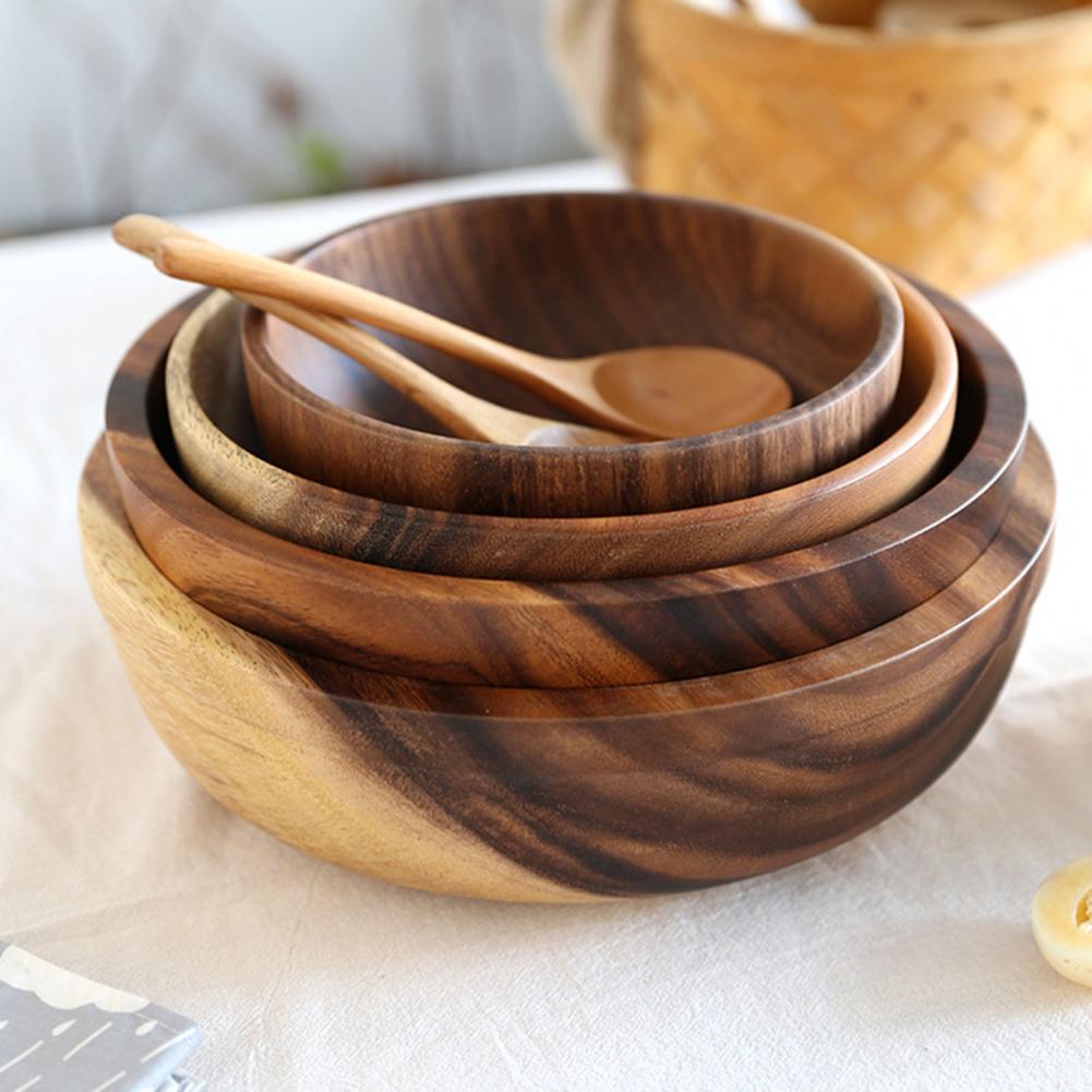 Natural Wooden Bowl: Elegant Kitchen & Restaurant Food Container