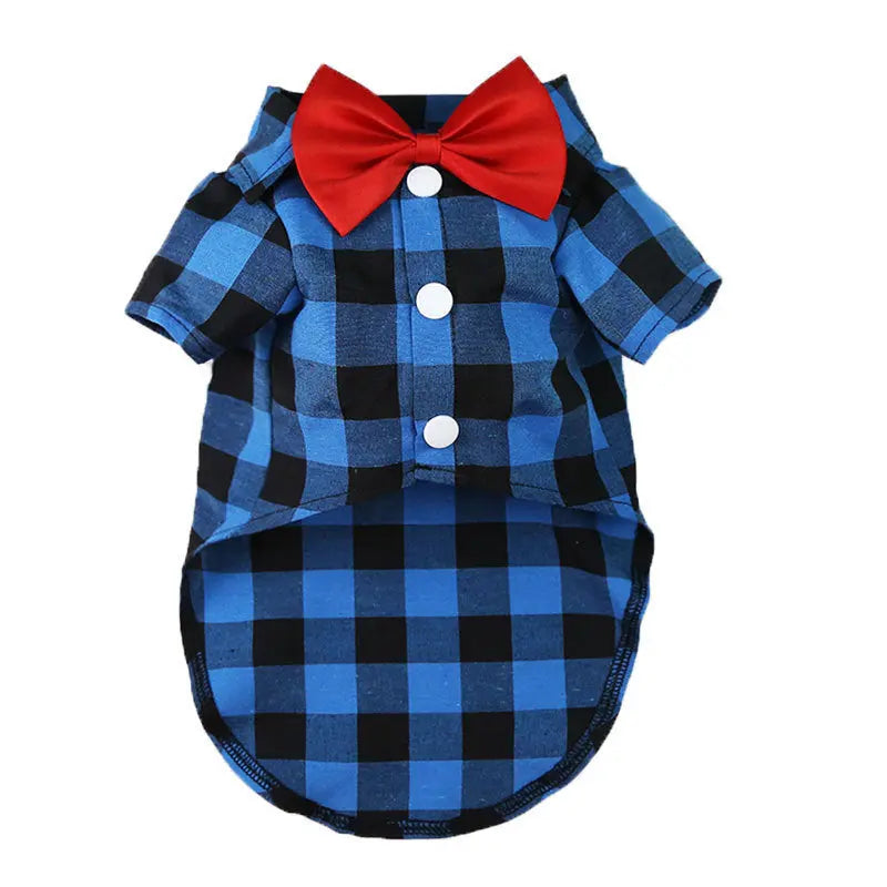 Spring Summer Autumn Dog Plaid/Checked Shirts Pets Cats Dog Clothes with Bow Tie  Killer Products