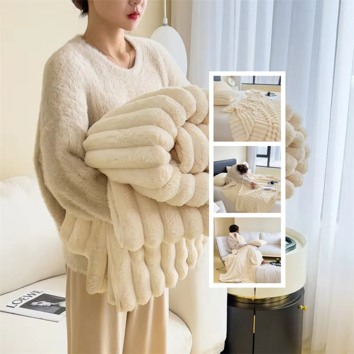 Cozy Luxe Double-Sided Rabbit Fur Blanket