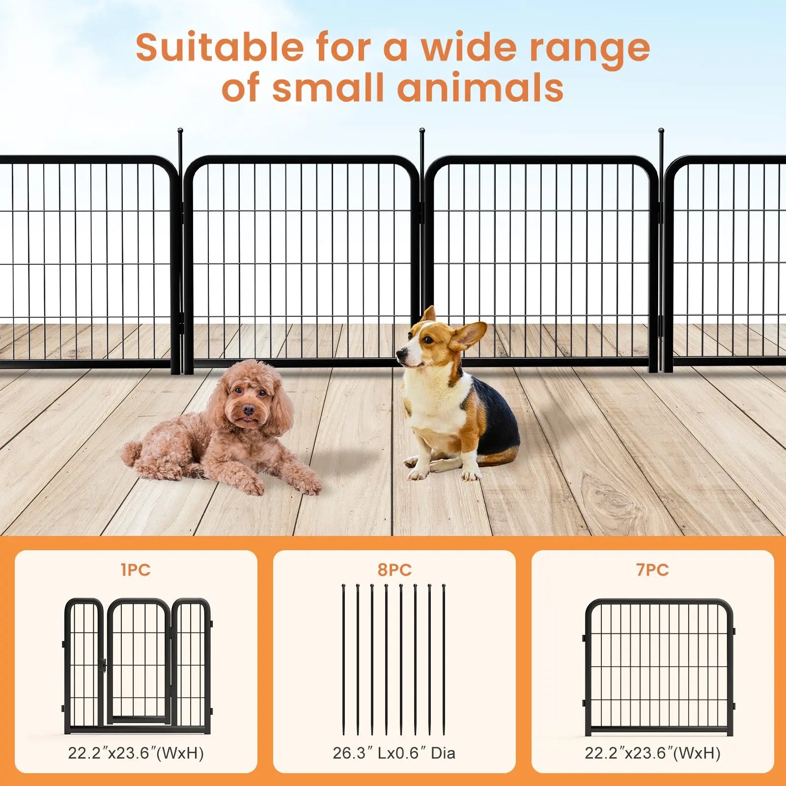 Outdoor 12 piece dog fence, 24 inch portable indoor game fence for small dog pets. Black, 22.2 inches wide x 23.6 inches high.  Killer Products